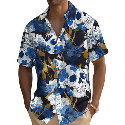 Rose Skull Print Shirt Men's Short Sleeve Shirt Summer Street Fashion Tops Men's Casual Oversized Shirt