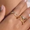 Vintage Minimalist Gold Color CZ Rings For Women Cute Cat Cute Hollow-Out Cat Anillos Flower Ring Jewelry Gift Summer Waterproof