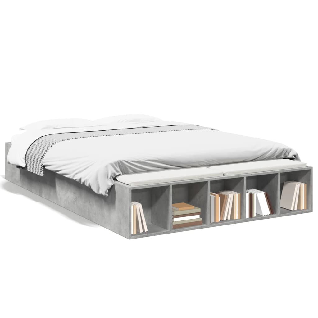 Bed Frame Concrete Grey 135x190 cm Particleboard