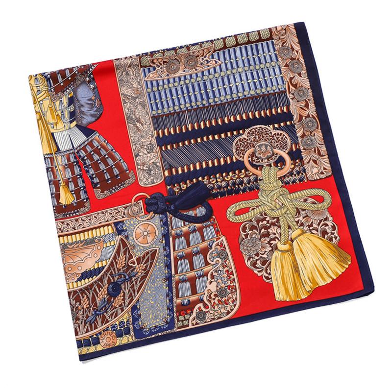 POBING Silk Scarf Women Large Shawls Palace Tassel Stoles Square Bandana Luxury Kerchief Hijab Scarf Female Foulards 130CM