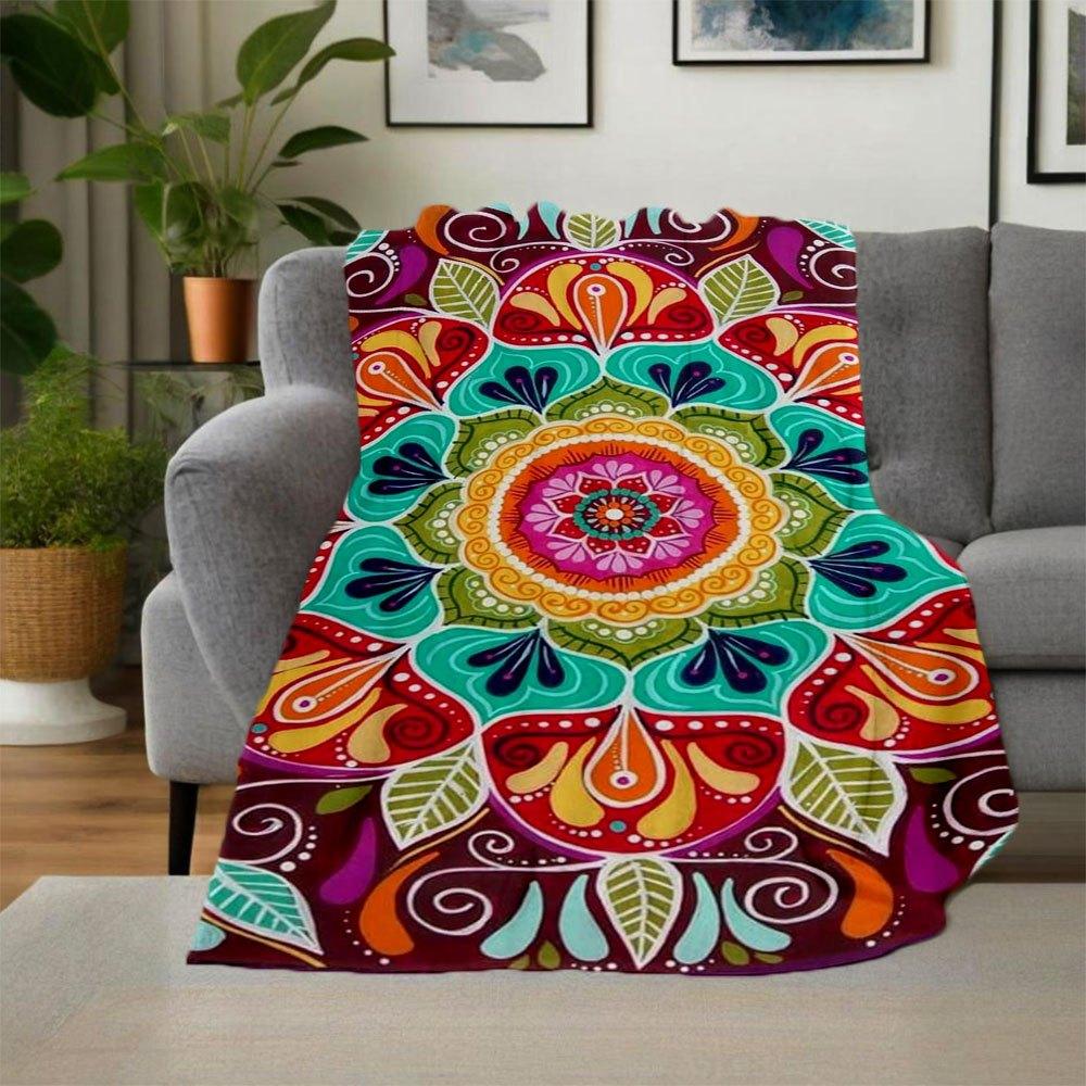 Colorful Mandala Tapestry Hippie Wall Hanging Bohemian Home DecorBlanket Flannel Throw Blanket for Sofa, Bed, Travel, Camping, Office, Couch