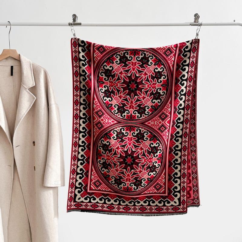 

Scarf autumn and winter atmosphere, ancient style thickened and warm, oversized shawl versatile imitation cashmere double-sided dual-purpose scarf 180x65cm