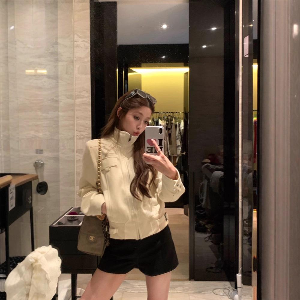 Women s Retro Faux Leather Velvet Motorcycle Jacket: Autumn/Winter Casual Stand Collar Large хаки