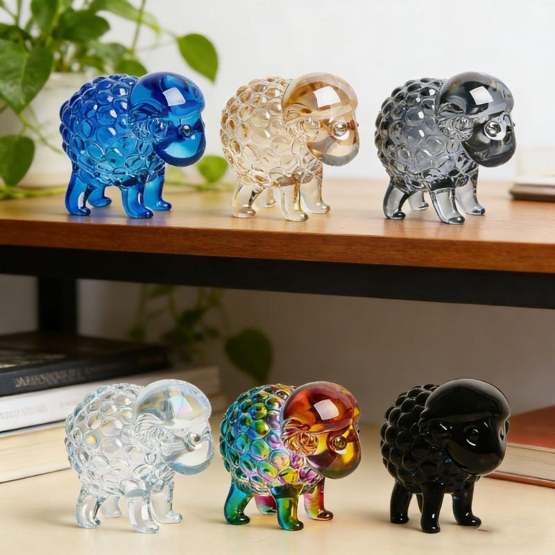 Playful Colorful Sheep Small Sculptures Glass Texture Delicate Decorative Ornament Suitable for Indoor and Outdoor Use