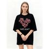 Oversized T Shirt Black Pixel Heart Pattern Happy Heart Text Print Casual Streetwear Fashion Women Summer Top
