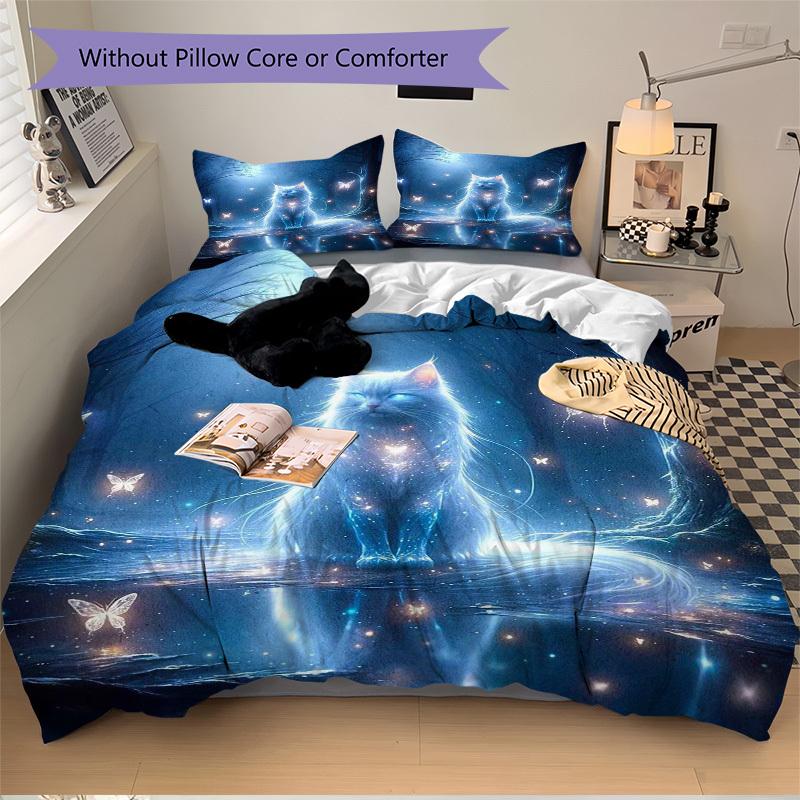 3pcs Anime Cat Fantasy Bedding Set - Includes One Quilt Cover and Two Pillowcases (No Core) - Home Decor, Festival Gift, Polyester Fabric, S