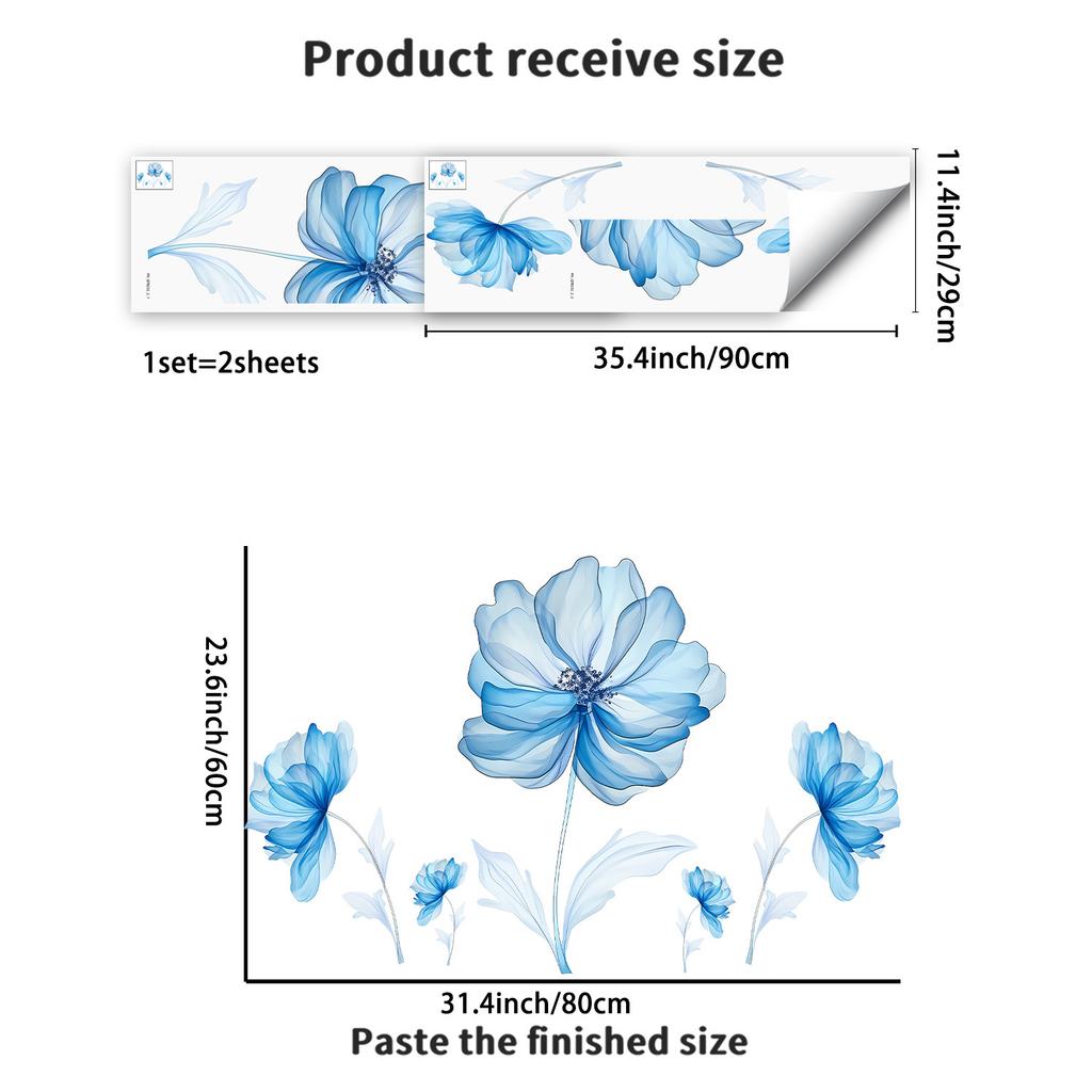 Light Blue Flower Wall Sticker for Bedroom Background Decor PVC Peel and Stick Decal