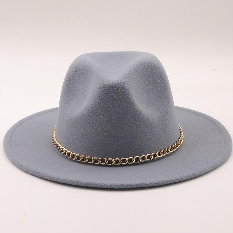 New thin chain accessories European and American autumn and winter solid color woolen top hat European and American fashion jazz hat