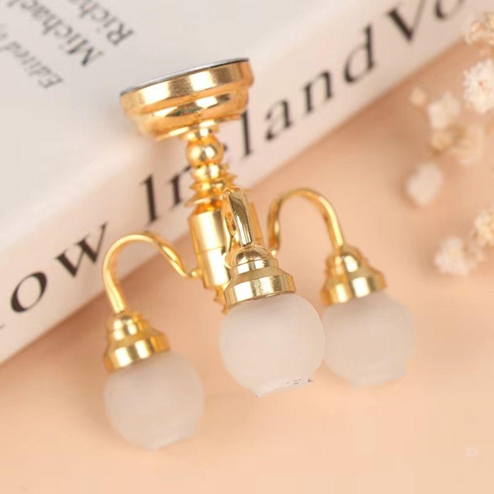 Battery Operated Dollhouse Chandelier Model Creative Mini Gothic Desk Lamp Lighting Accessories