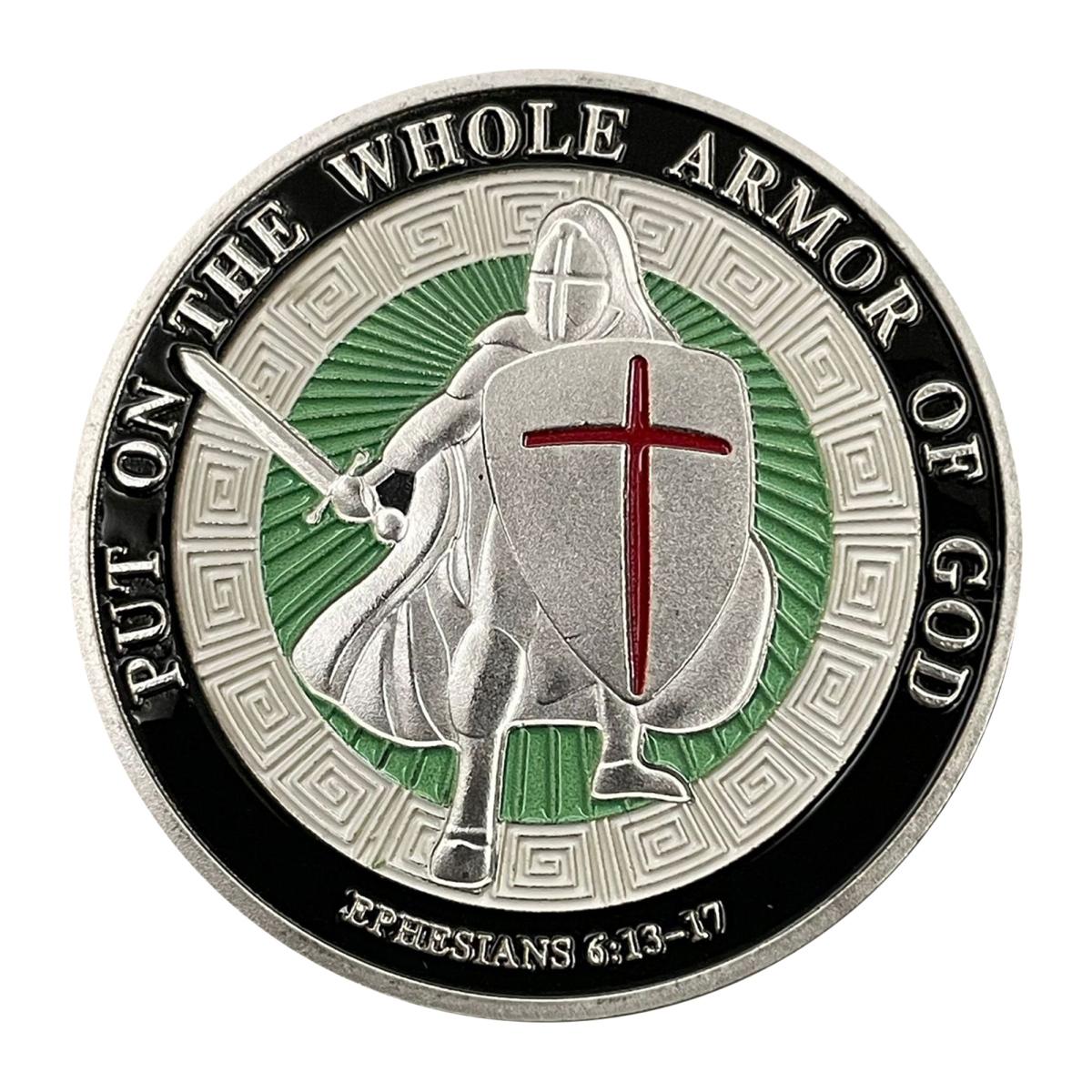 

Монета «Доспехи Бога» диаметром 1,57 дюйма, металлическая сувенирная монета, надетая на все доспехи Бога, двухсторонняя монета «Вызов солдату в доспехах» 1pc серебряный