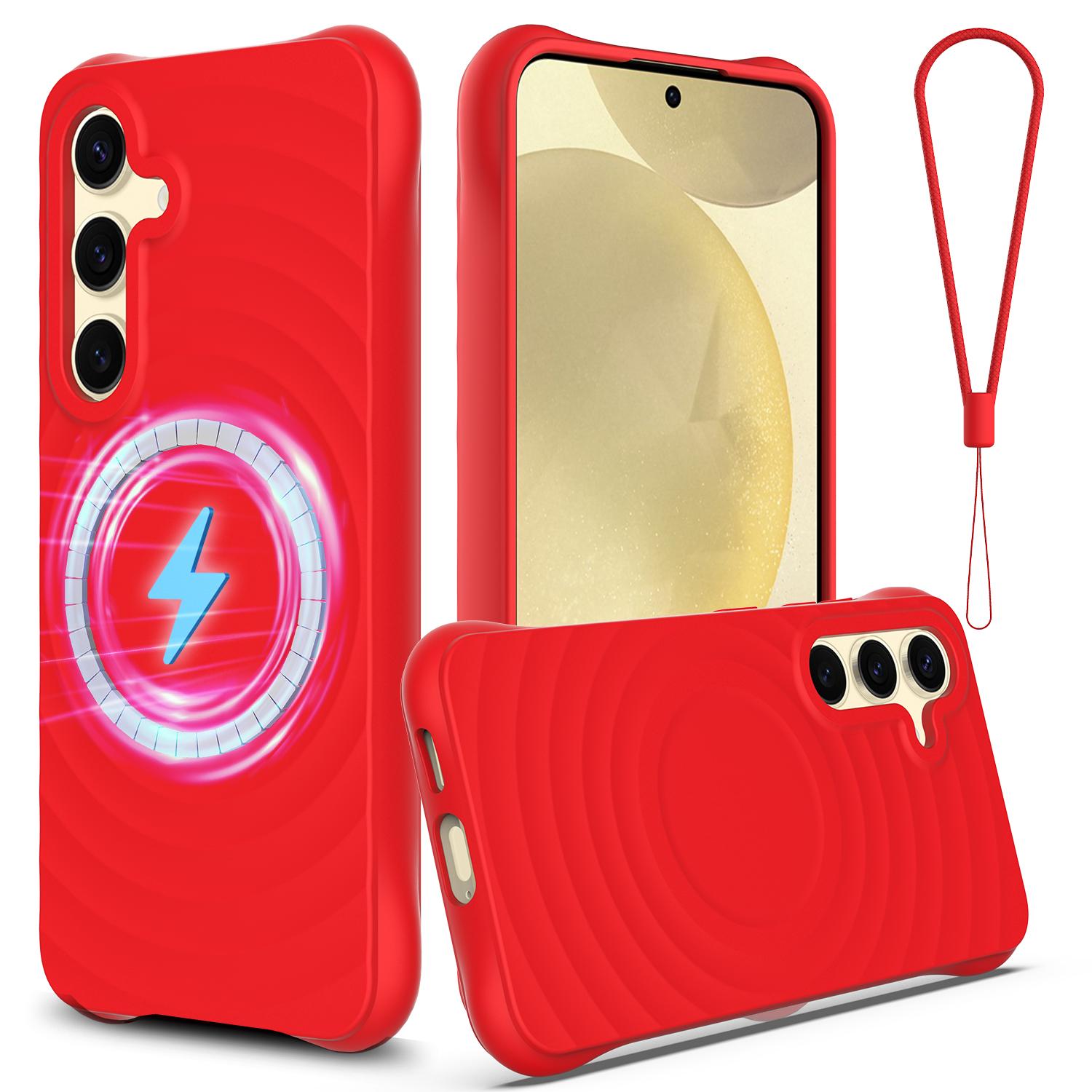 

For Samsung Galaxy S24 FE Magnetic Case Ripple Texture Liquid Silicone Protective Cover with Strap E