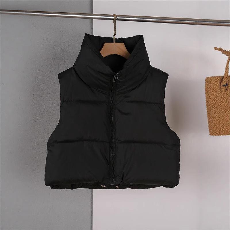 Short down cotton vest 2025 new solid color autumn and winter vest jacket