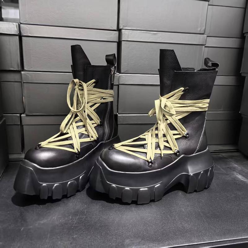 Buty Muffin na Wysokiej Platformie, Krzyżowe Paski, Okrągły Nosek, Płaskie Platformy, Botki Motocyklowe w Stylu Vintage, Skóra Naturalna, Boczne Zamki Błyskawiczne, Buty Męskie