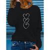 European Size Womens Newest Heart Pattern Print T Shirt Casual Round Neck Long Sleeve Spring Summer Vacation Basic Top Machine Washable New Arrival