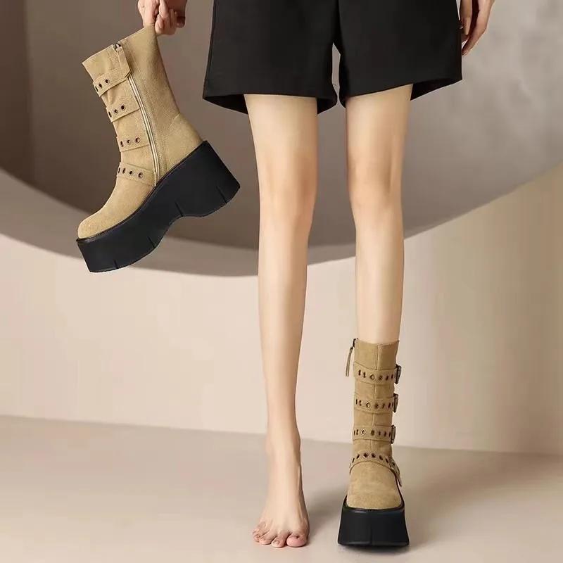 2024 New High Quality Thick Bottom Round Head Belt Buckle All Comfortable Non-slip Breathable Wear-resistant Ankle Boots Women