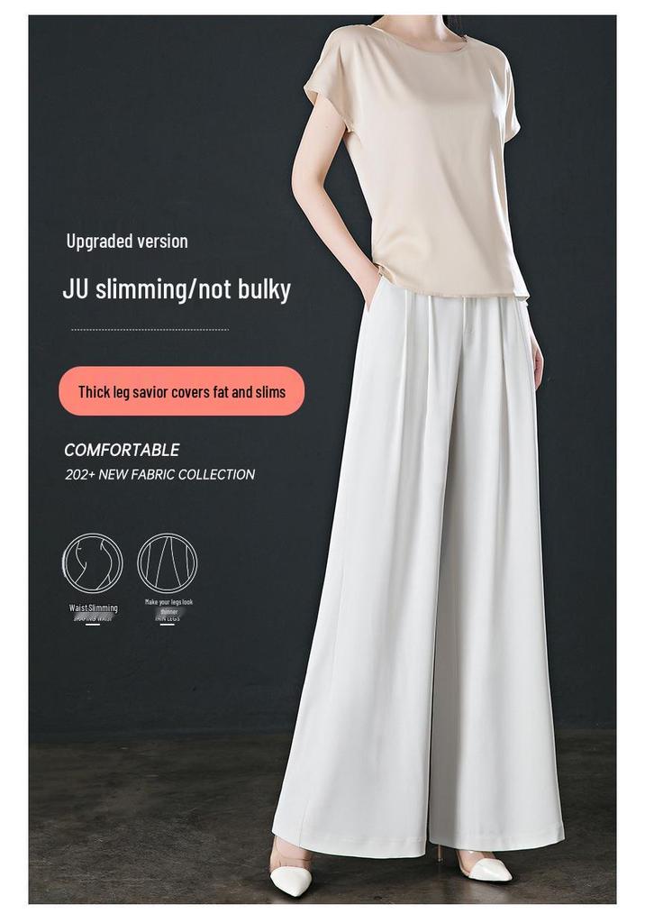 Ice Silk High-Waisted Wide-Leg Pants – Summer Thin, Draping Style for Petite, Middle-Aged Women, Versatile and Casual