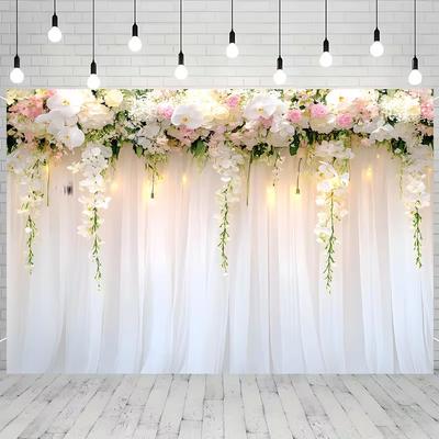 2D Pink White Orchid Backdrop White Curtain Bridal Shower Photo Background