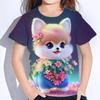Summer Round Neck 3D Cute Cat Printed Top Fashionable Casual Short Sleeved Children's Girl T-shirts