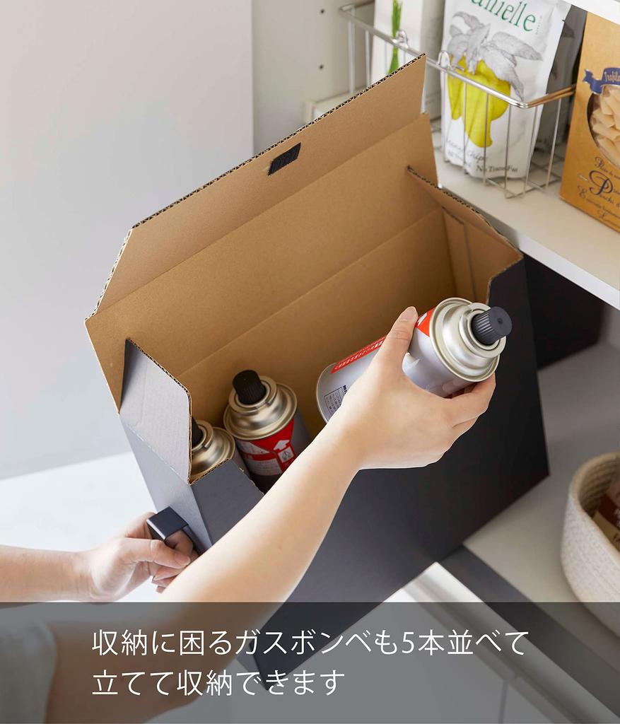 Yamazaki Tower Portable Gas Stove Storage Set of W11 X X H31cm Gas Cylinder Storage Box with 5755 Box, 2, Black, Approx. D39.5 (including Handles),