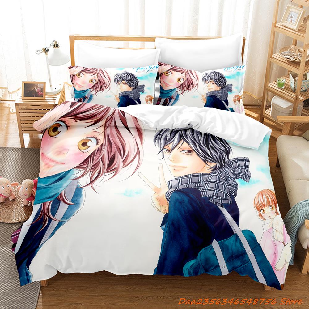 3D-Druck Anime Ao Haru Ride Bettwäsche-Set Einzelbett Doppelbett Full Queen King Size Bettwäsche-Set für Erwachsene Kinder Schlafzimmer Bettbezug-Sets Heimtextilien