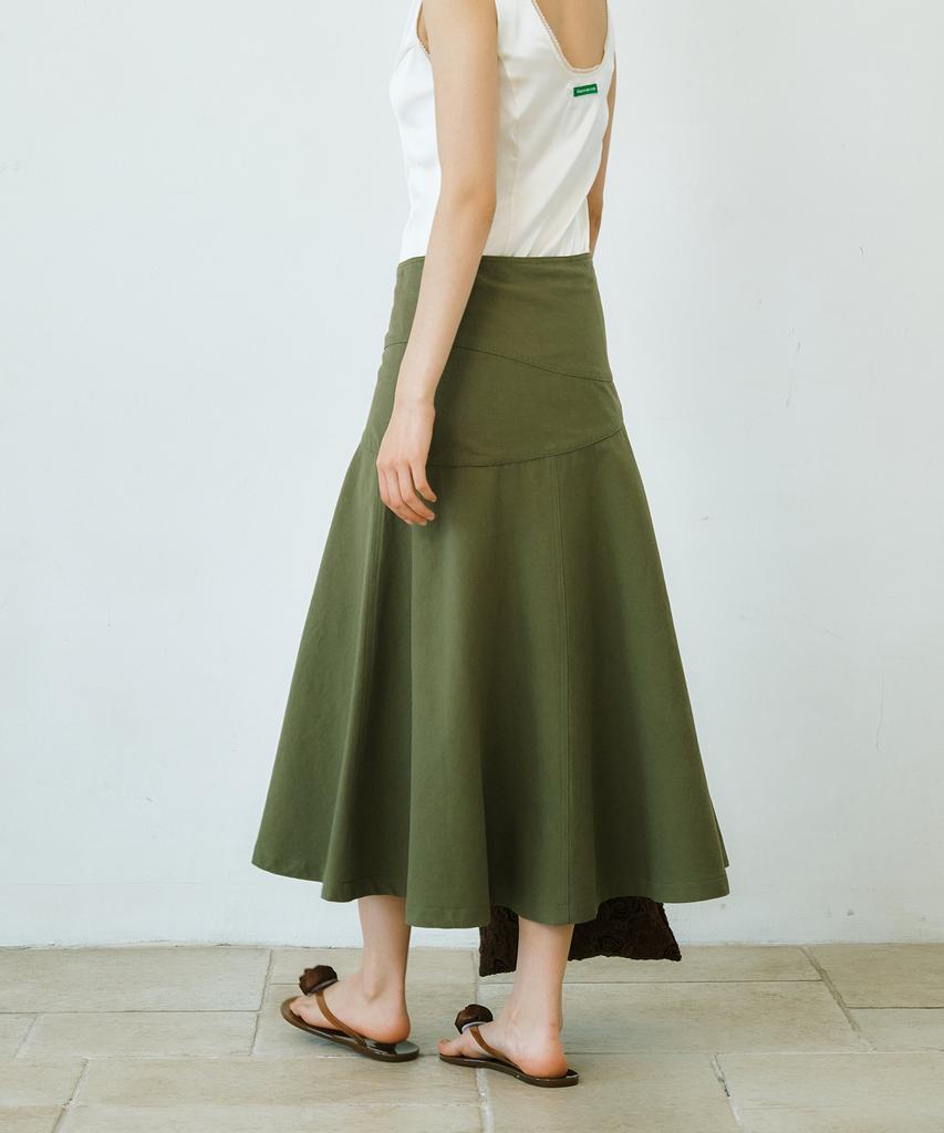 Green Butter Asymmetric Cotton Skirt (Khaki)