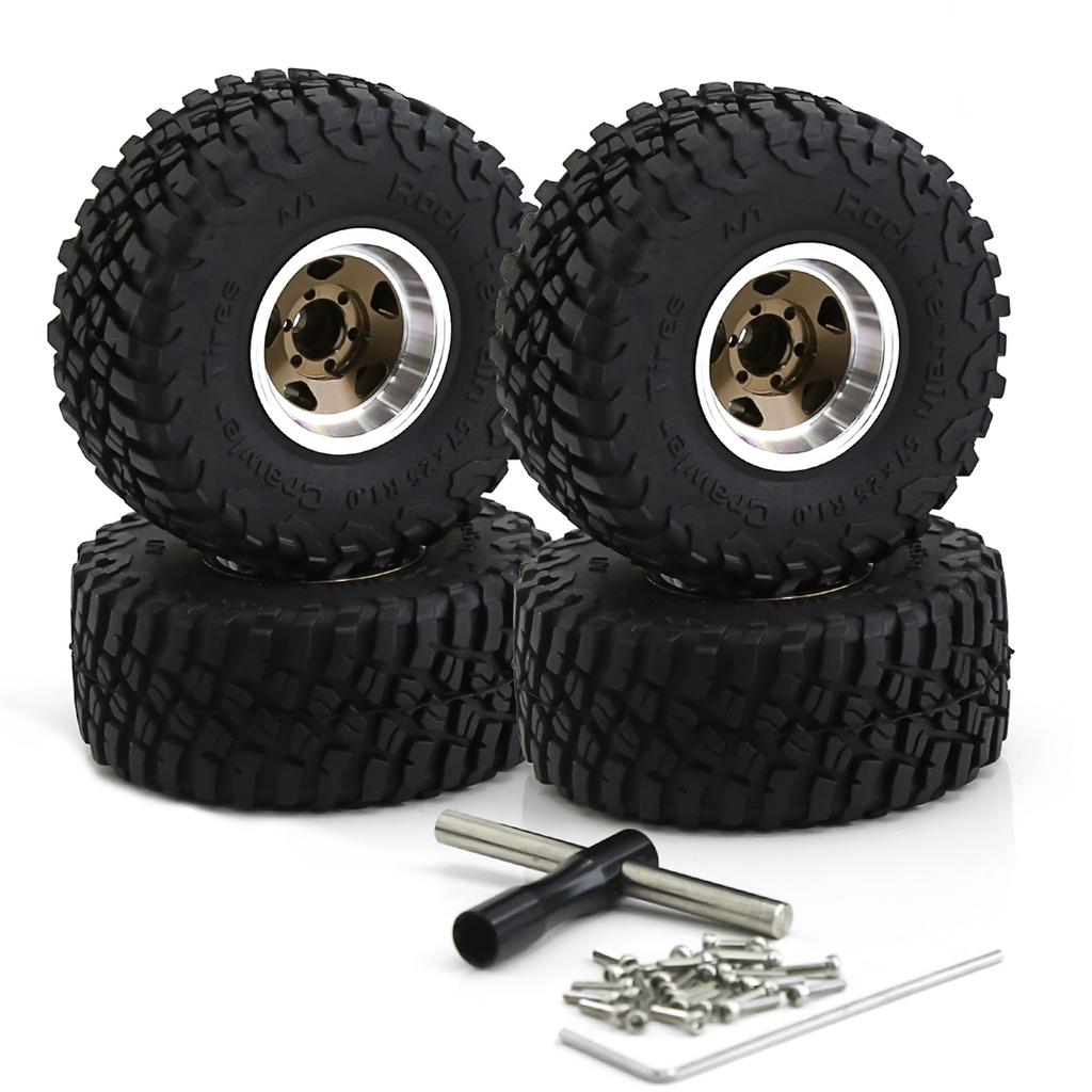 4pcs Remote Control Tires 57mm with 7mm Wheel Hex Beadlock Wheel Rubber Tire Set Replacement for SCX24 AX24 FCX24 1Celsius18 1Celsius2