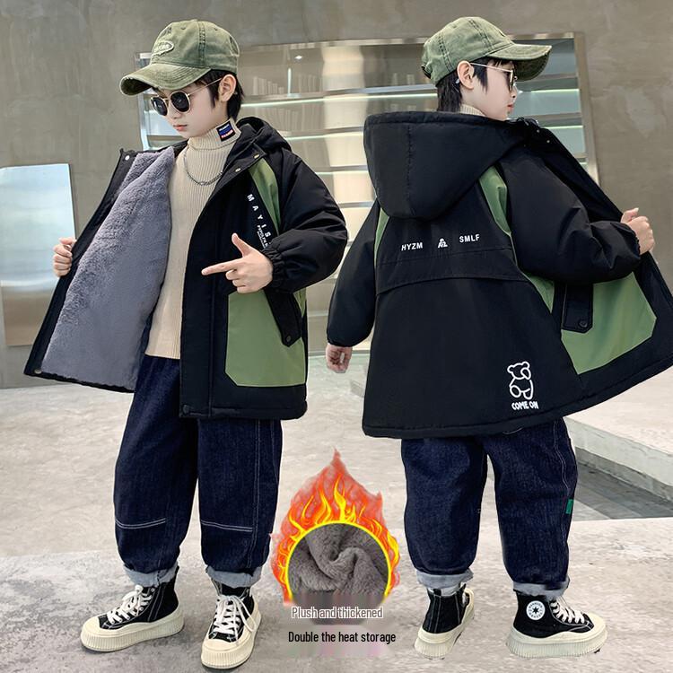 Boys' Trendy Cotton Coat 2025: Velvet-Lined Winter Parka