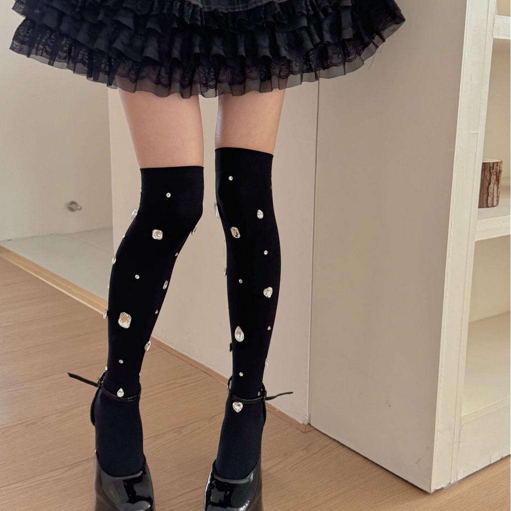 Rhinestone Women Stockings Sweet Cool Girls Y2K Knee High Socks Thigh High Stockings JK Thigh High Sox Stockings Female Hosiery