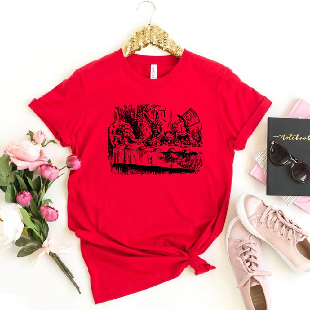 Alice Wonderland T Shirt Mad Hatter Vintage Illustration Tee Cute Trendy Unbirthday Party Shirt Mom Shirt Aunt Tee Casual Tops