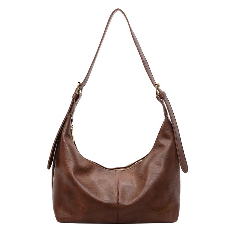 Soft Leather Hobo Bag with Slouchy Design Large Capacity Everyday Fashion Shoulder Bag коричневый