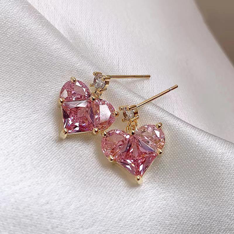 Niche Pink Heart Gemstone Pendant Earrings & Necklace Set in S925 Silver