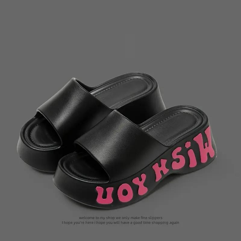 New Fashion EVA Platform Slippers for Women 2025 Summer Letter Print Wedge Heel Sandals Woman Thick Bottom Non Slip Beach Slides