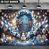 2D Navy Blue Birthday Backdrop, Balloon & Floral Party Background Cloth