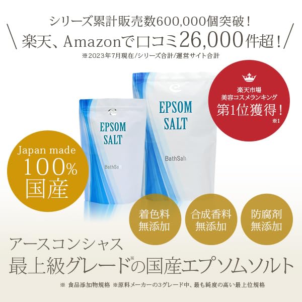 Earth Conscious Japanese Epsom Salt with Measuring Patch Reheatable [3kg/30 Uses] Spoon, Additive-Free, Tested,