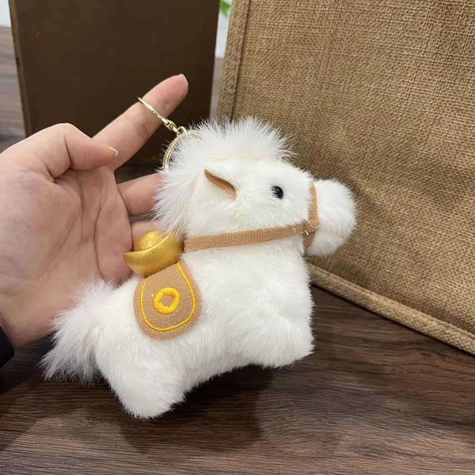 Mini-Pferd Plüschmaskottchen, Gold-Yuanbao, Jahr des Pferdes 2026, Niedlich, Flauschig, Beruhigend, Moe, Heimdekoration, Autodekoration, Babygeschenk, Geschenk
