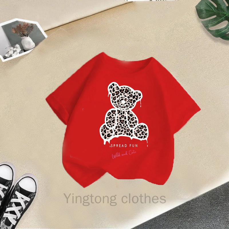 Summer Clothes for Boys and Girls, Short Sleeved T-shirts, Summer New Styles, Teddy Bear Printed Girls' Tops, Children's Clothing Trend