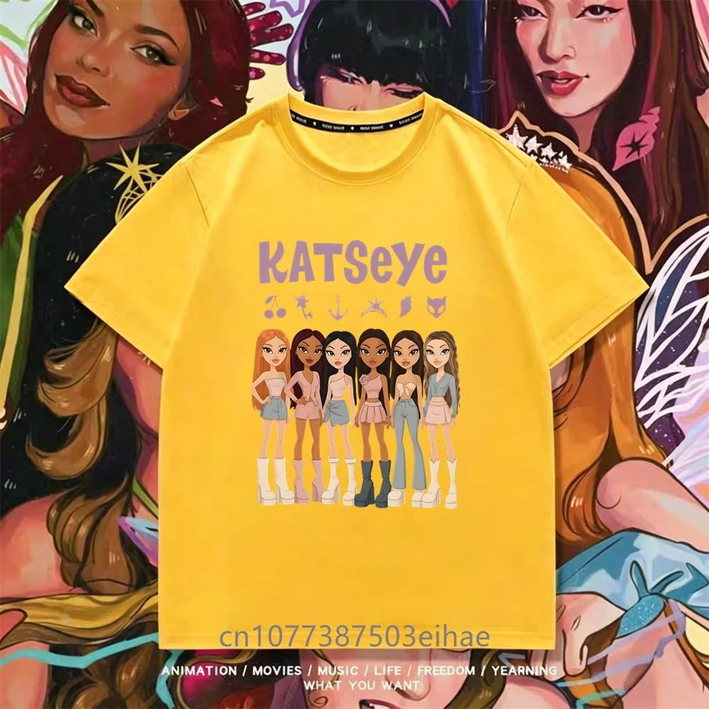 Katseye Kpop Group T Shirt Short Sleeve Boys Girls Megan Daniella Manon Lara Sofia Yunchae Fan Favorite Casual Daily Clothes