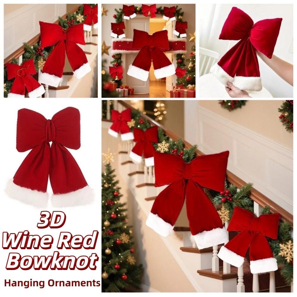 Creative Christmas Bow Decoration S/M/L Soft Velvet Bowknot Hanging Pendant DIY Cotton Padded Flocking Bow Decoration