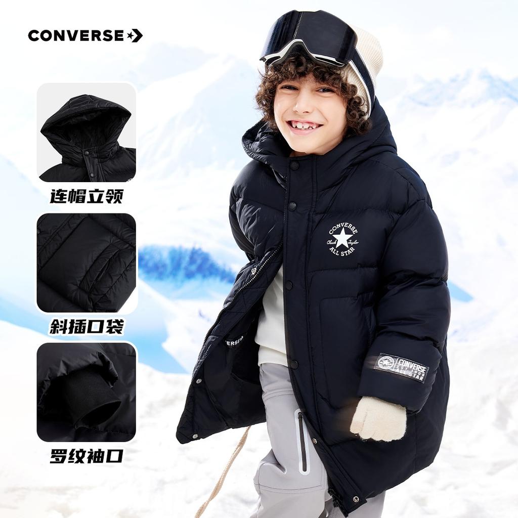 (PS) Converse Logo Long Down Jacket Asia Sizing 'Black White' Kids' CV2142013GS-003