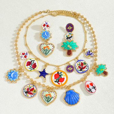 Persönlichkeit Design Geometrisch Metallmalerei Palme Blume Anhänger Halsketten Für Frauen Mode Trend Schmuck Hals Zubehör