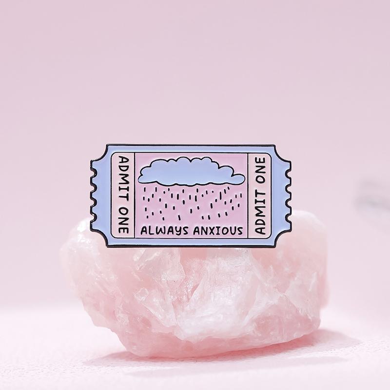 Art Stamps Enamel Pins Custom ADMIT ONE EXHAUSTED Always Tired Brooches Lapel Badges Funny Jewelry Gift for Kids Friends