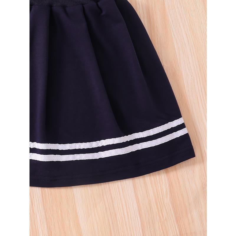 [Campus Style Set] Two-Piece Set: Young Girl's Campus Style | Short Loose Version Long-Sleeved Sweatshirt Jacket + Striped Pleated Skirt with Tie