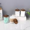 2/4 Pack Holder - Restroom Bathroom Organizers and Storage Containers, Clear Plastic Apothecary Jars with Wood Lids