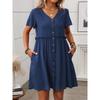 Women's Boho Vacation V-Neck Short Sleeve Ruffle Dress