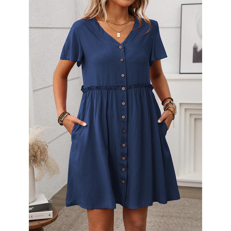 Women's Boho Vacation V-Neck Short Sleeve Ruffle Dress