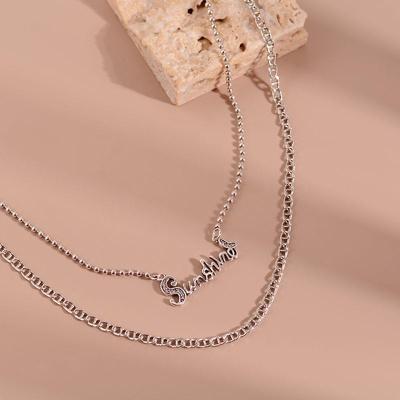 Multi-Layer Tassel Diamond Necklace Niche Design Style Letter Necklace Women S Retro Simple Neck Chain