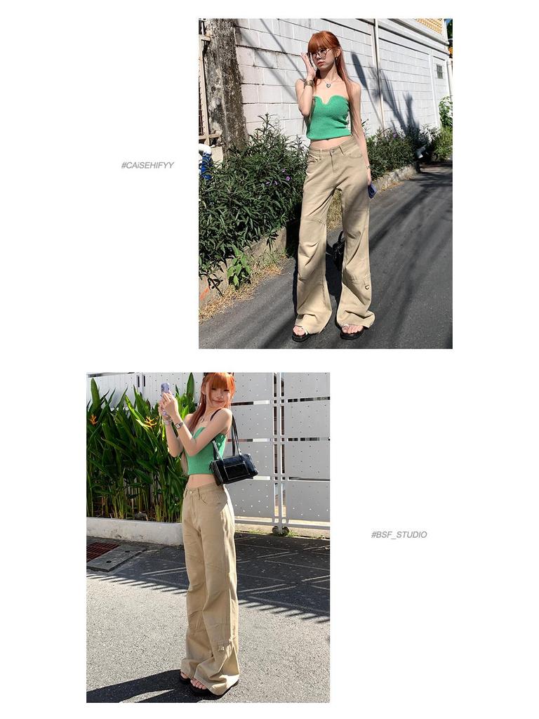 Damen-Jeans mit hohem Bund, Retro-Khaki und weitem Bein