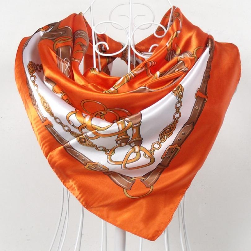 

New Style Female Satin Red Big Square Silk Scarf Printed, Women Coffee Silk Scarf Hijab Wraps For Summer,Autumn 90*90cm