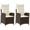 VidaXL Garden Reclining Chairs Set of 2 and Cushions Brown Rattan 365266
