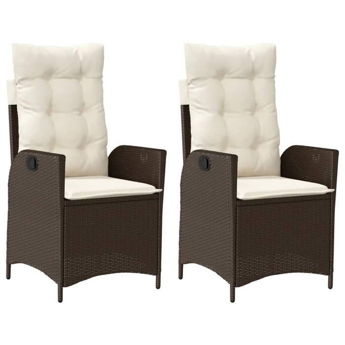 VidaXL Garden Reclining Chairs Set of 2 and Cushions Brown Rattan 365266